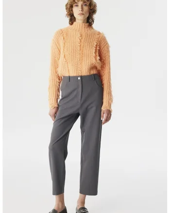 Pantaloni crop cu croiala dreapta, Gri deschis