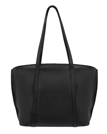 Geanta shopper din piele cu fermoar si model uni, Negru
