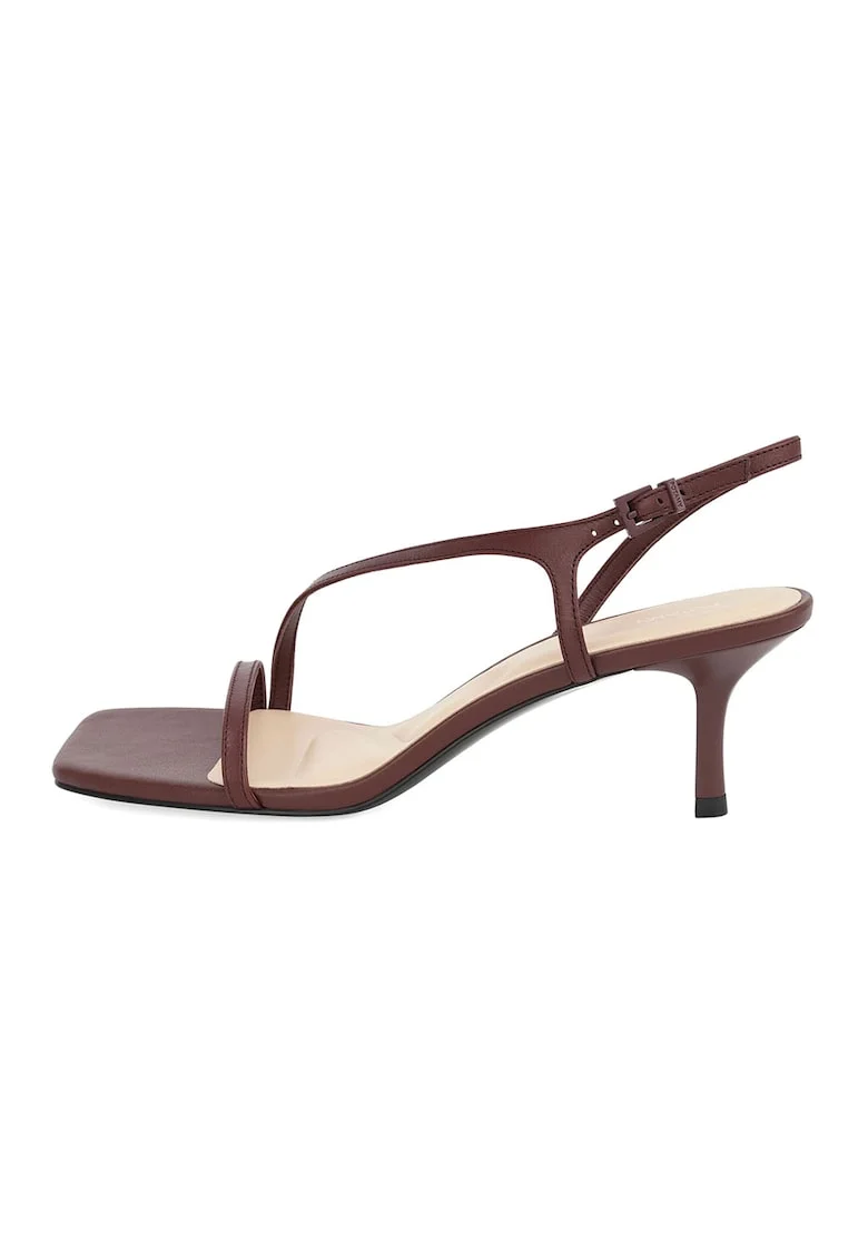 Sandale de piele cu toc clasic, Maro cognac