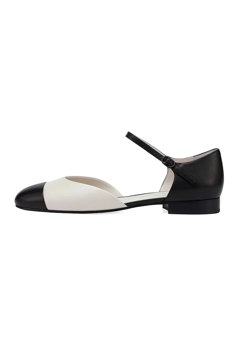 Pantofi Mary Jane de piele, Negru/Alb murdar