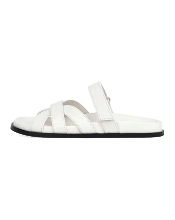Papuci din piele cu inchidere velcro, Alb