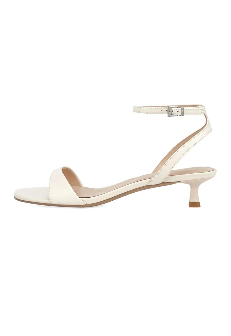 Sandale de piele cu toc kitten, Alb fildes