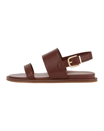 Sandale de piele cu talpa plata, Maro cognac