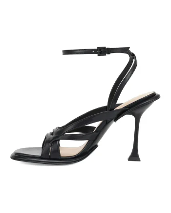 Sandale din piele cu bareta pe glezna, Negru