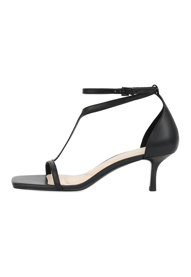Sandale de piele cu toc kitten, Negru