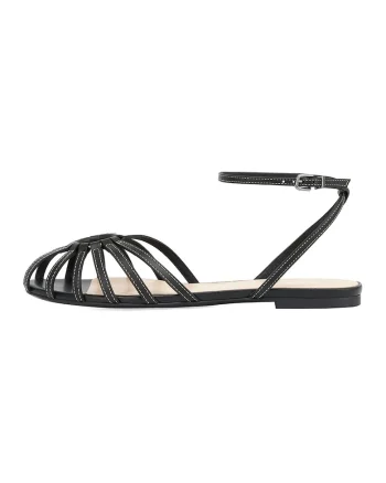 Sandale de piele cu barete multiple, Negru