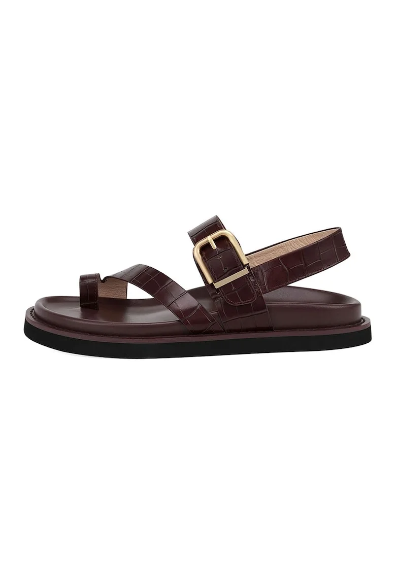 Sandale de piele cu catarama, Maro cognac