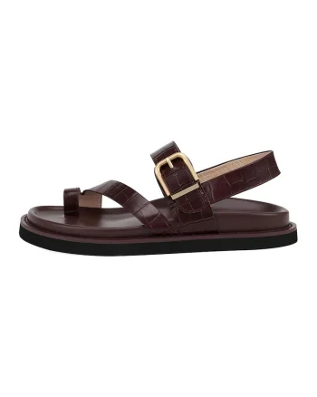 Sandale de piele cu catarama, Maro cognac