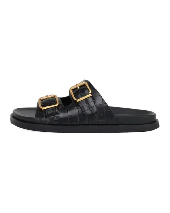 Papuci din piele cu aspect de piele de crocodil, Negru
