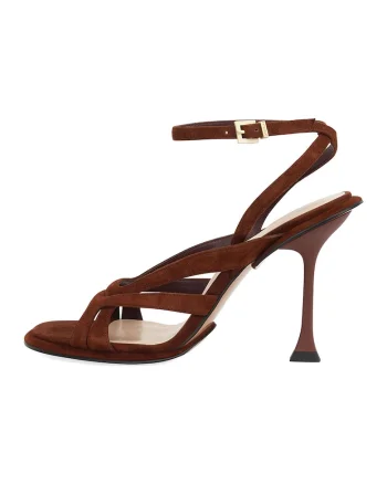 Sandale din piele cu bareta pe glezna, Maro cognac