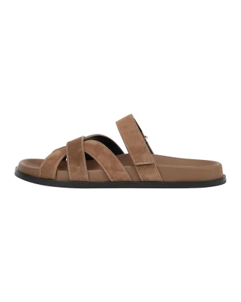 Papuci din piele cu inchidere velcro, Caramel