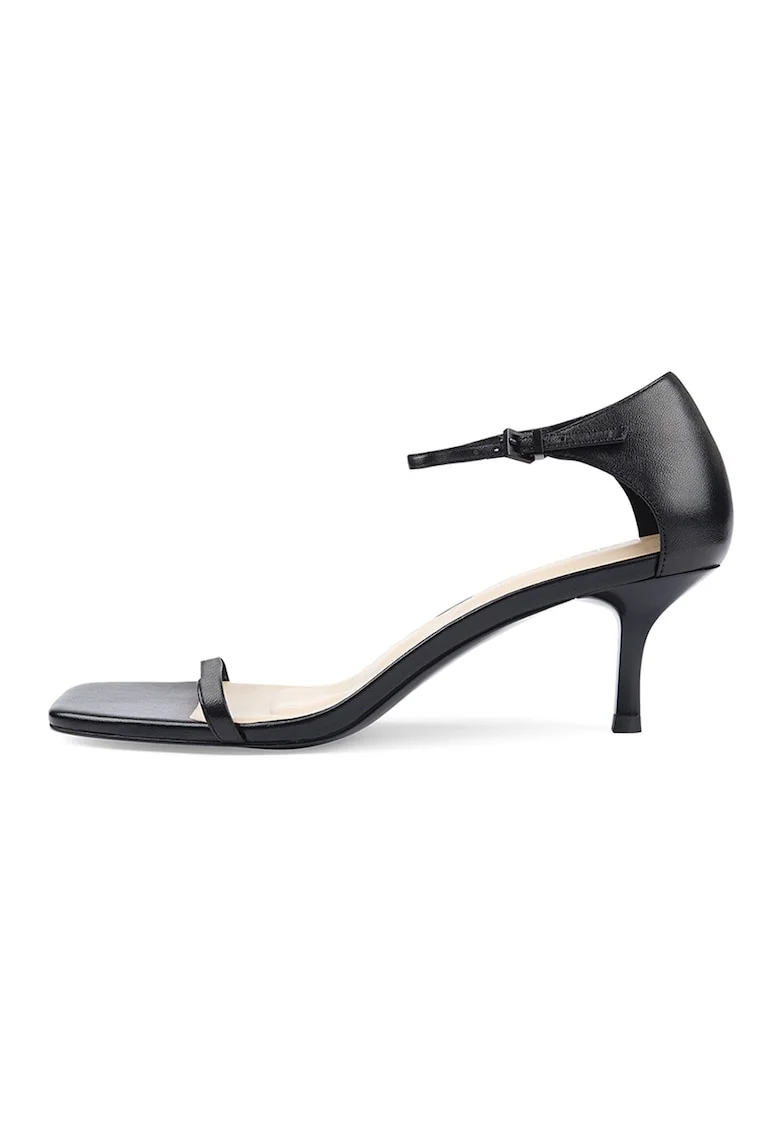 Sandale de piele cu varf patrat, Negru