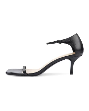 Sandale de piele cu varf patrat, Negru
