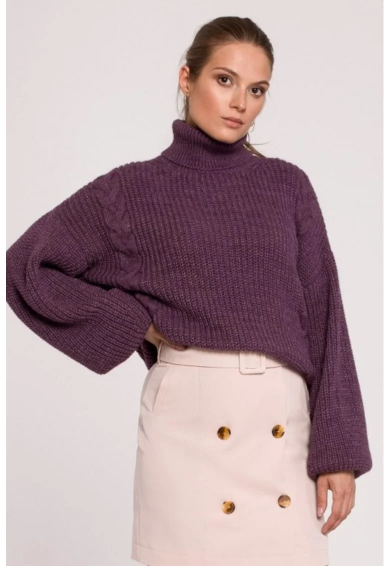 Pulover scurt cu guler inalt,  Violet
