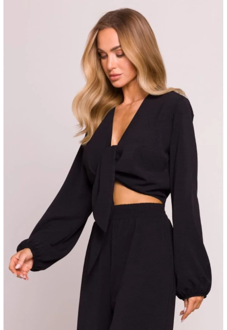 Bluza scurta cu maneci lungi bufante,  Negru