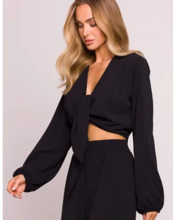 Bluza scurta cu maneci lungi bufante,  Negru