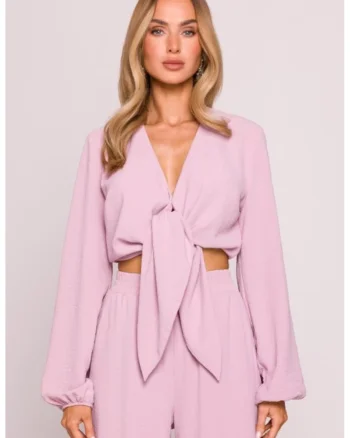 Bluza scurta cu maneci lungi bufante,  Roz