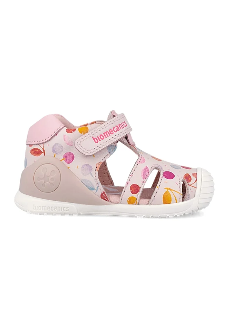 Sandale din piele cu inchidere velcro si model, Rosu/Verde pal/Roz prafuit