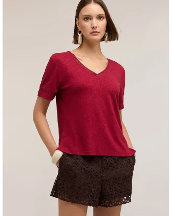Tricou din amestec de in cu detalii stralucitoare