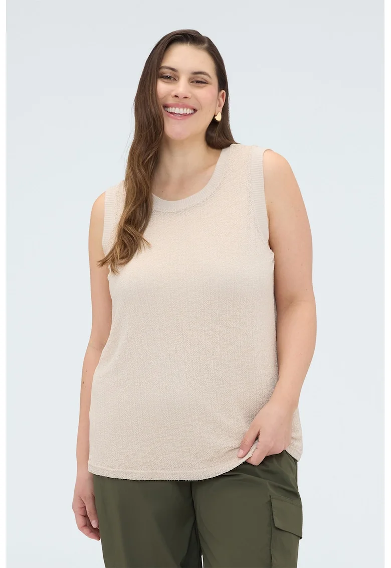 Bluza tricotata cu decolteu rotund, Alb fildes