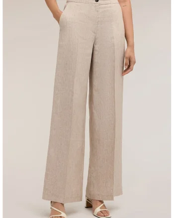 Pantaloni de in cu pliuri, Crem