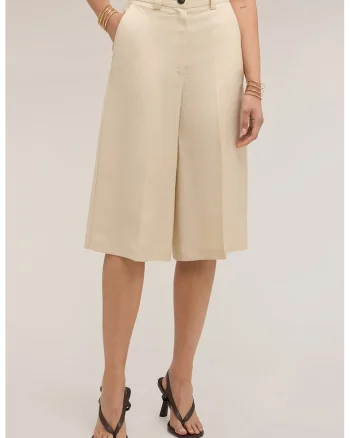 Pantaloni din amestec de lyocell si in cu pliuri, Crem