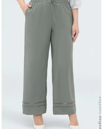 Pantaloni cu croiala ampla si snur, Verde pal