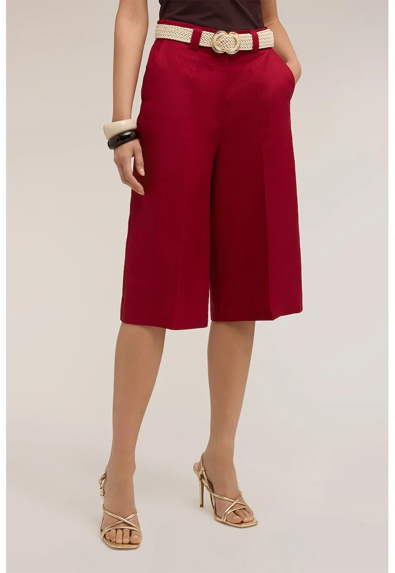Pantaloni din amestec de lyocell si in cu pliuri, Rosu inchis