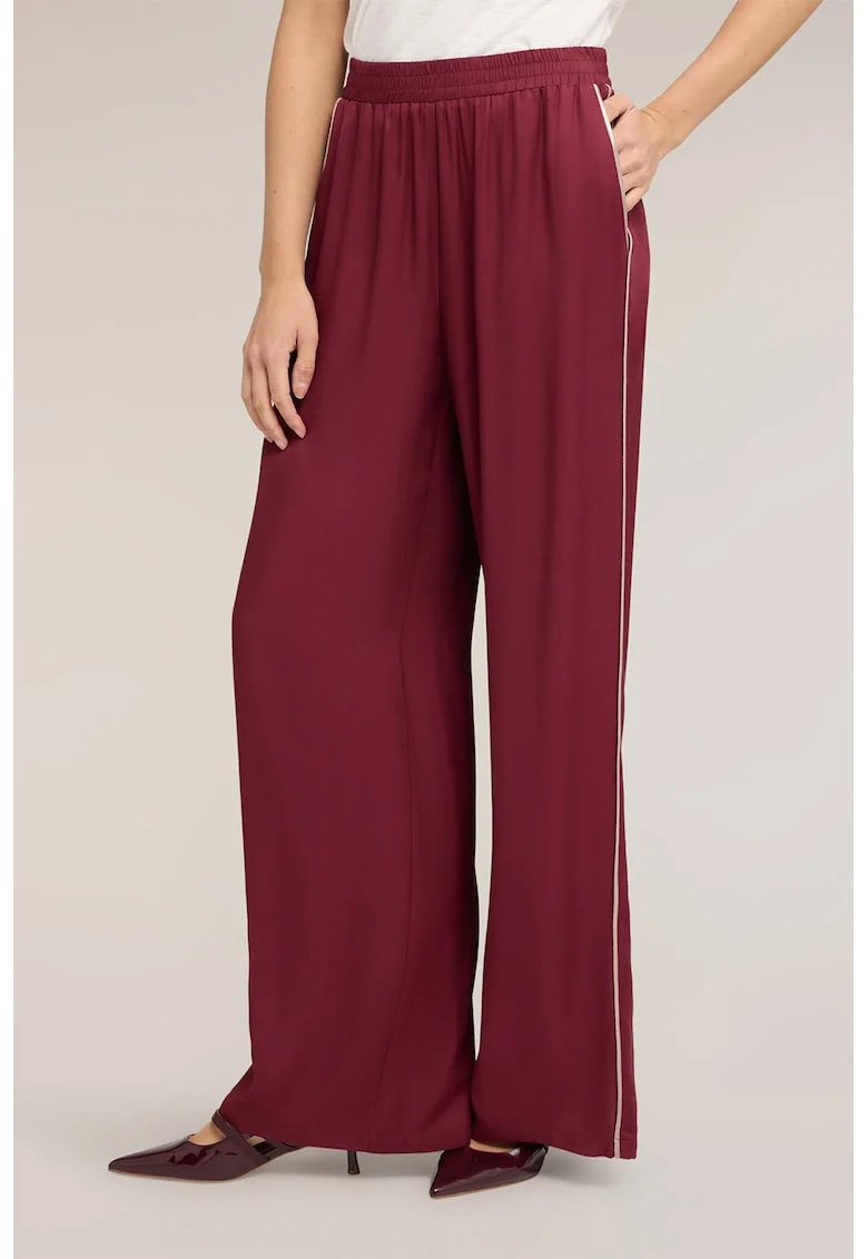 Pantaloni cu croiala ampla si talie elastica inalta, Rosu inchis