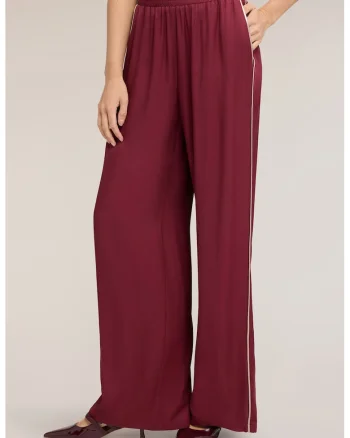 Pantaloni cu croiala ampla si talie elastica inalta, Rosu inchis