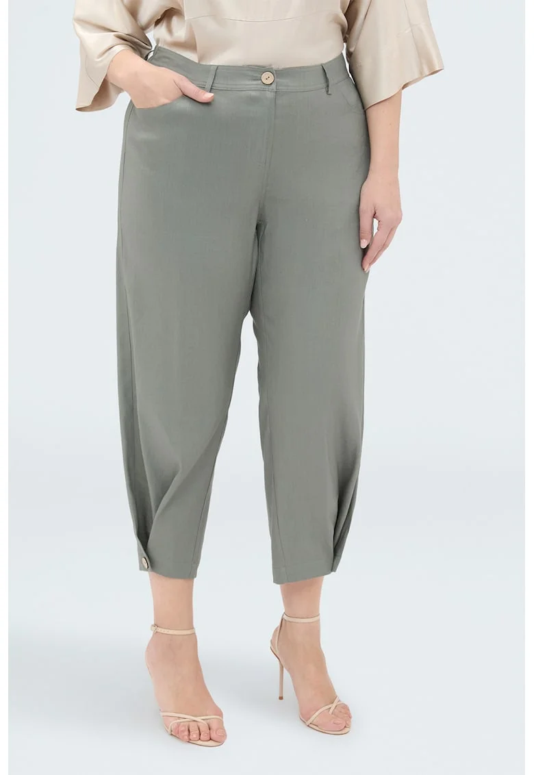 Pantaloni capri din amestec de in cu terminatii ajustabile, Verde pal