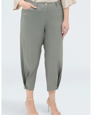 Pantaloni capri din amestec de in cu terminatii ajustabile, Verde pal