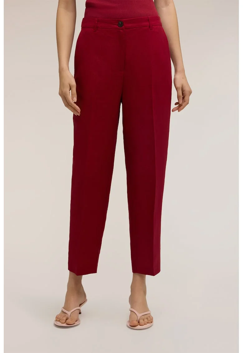 Pantaloni conici din amestec de lyocell si in, Rosu inchis
