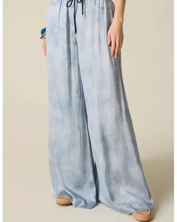 Blugi cu croiala ampla, model tie-dye si snur, Bleumarin
