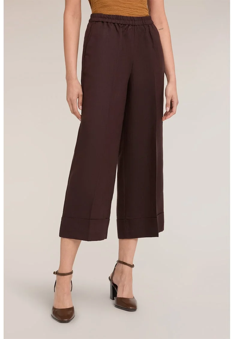 Pantaloni culotte din amestec de in si lyocell, Maro inchis