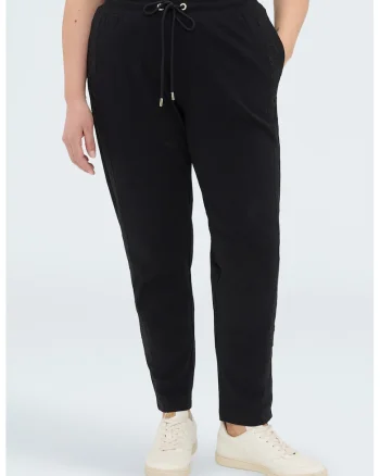 Pantaloni de trening din amestec de bumbac cu talie inalta, Negru