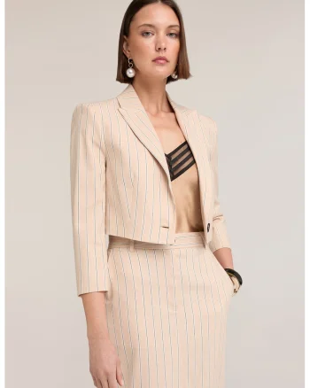Sacou din amestec de in cu dungi Spencer, Crem