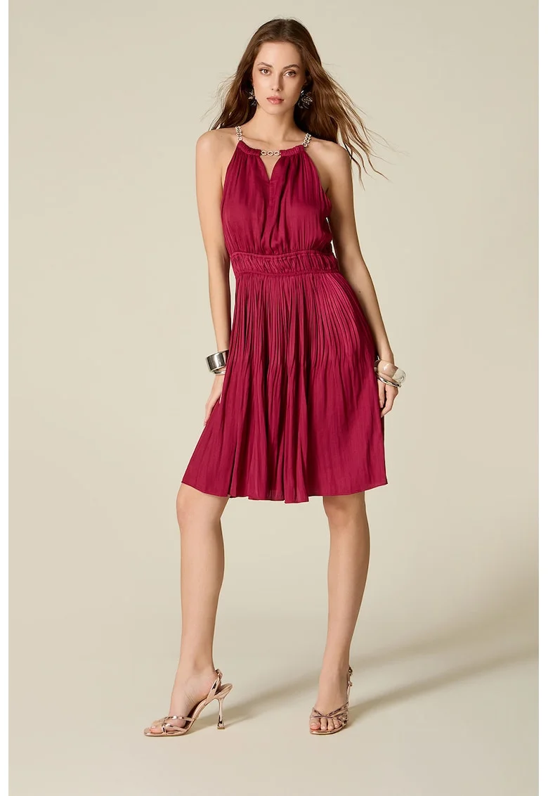 Rochie plisata cu croiala evazata, Visiniu