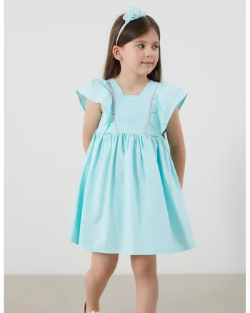 Rochie fara maneci cu volane, Turcoaz deschis