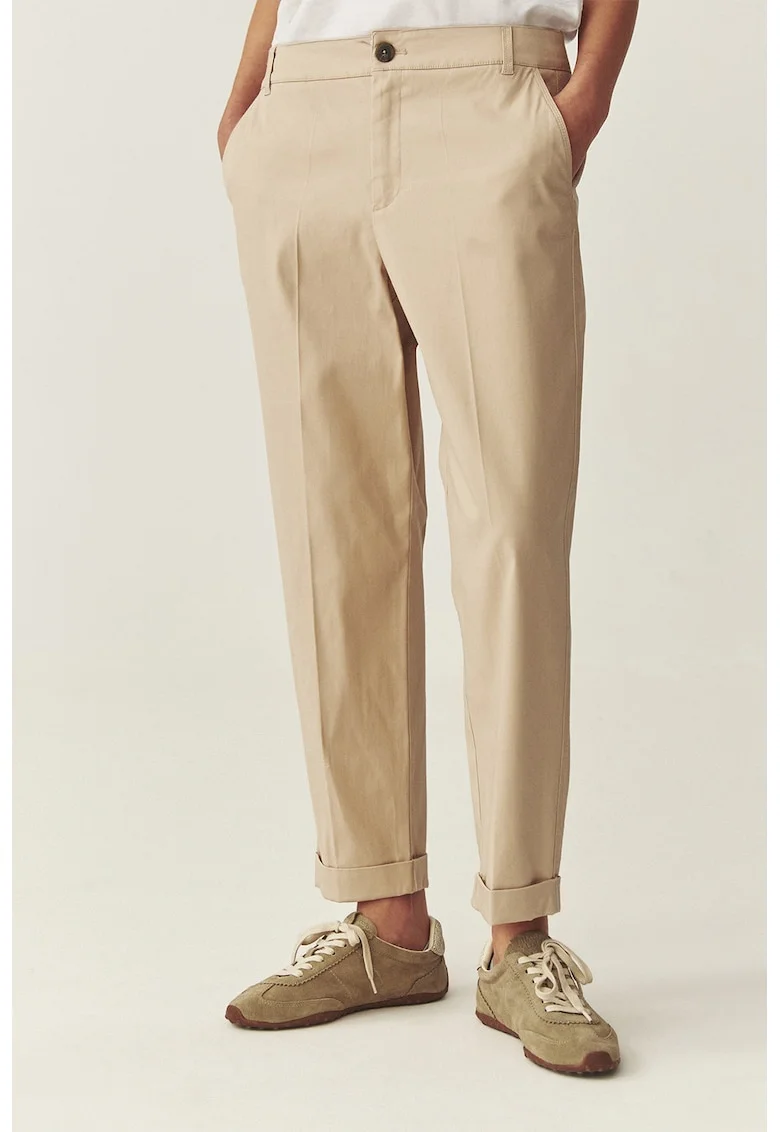 Pantaloni chino cu terminatie rulata, Bej
