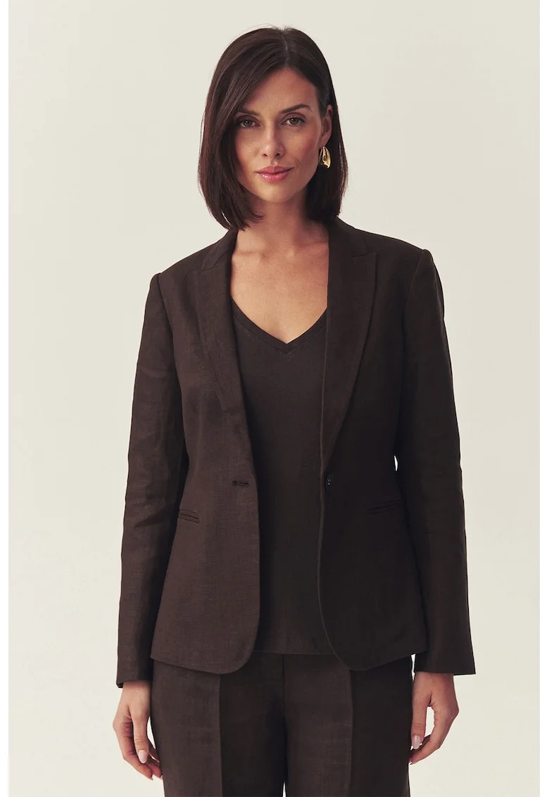 Sacou slim fit din in cu slit pe partea din spate, Maro inchis