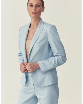 Sacou cu model uni si guler cu revere, Albastru deschis