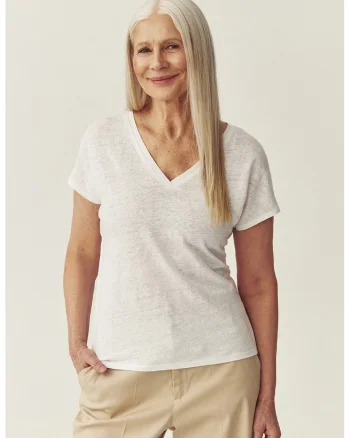 Tricou din in cu decolteu in V, Alb
