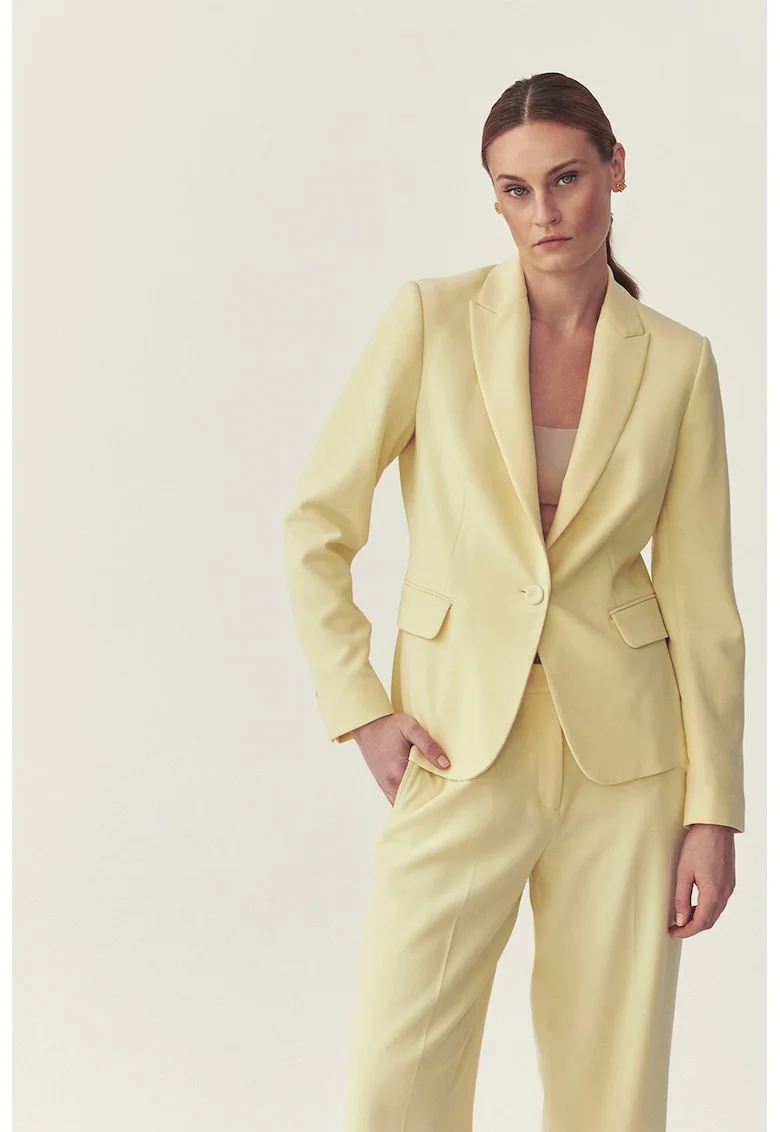 Sacou cu model uni si mansete cu nasturi, Galben