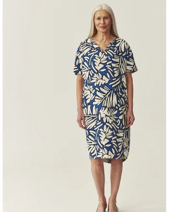 Rochie cu decolteu in V si model, Alb/Albastru royal