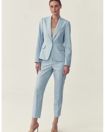Pantaloni chino crop cu detalii cu pensa, Albastru deschis