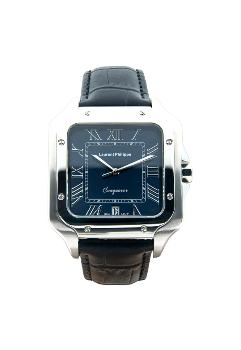 Ceas barbatesc  Conqueror Burmese Blue, curea Phantom neagra, cadran albastru safir, mecanism quartz, inox