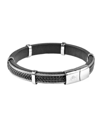 Bratara din piele cu din Argintiudwqf, Negru carbon/Argintiu
