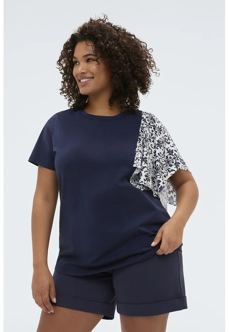 Tricou cu detaliu esarfa, Bleumarin