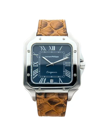 Ceas bărbațesc  Conqueror, cadran albastru safir, curea piele de șarpe Golden Venin, mecanism quartz, inox